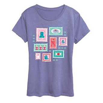 Women's Elf Holiday Stamp Collage Graphic Tee