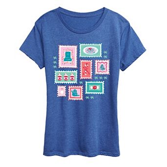 Women's Elf Holiday Stamp Collage Graphic Tee