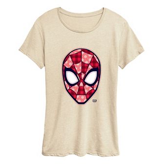 Women's Marvel Spider-Man Christmas Plaid Pattern Graphic Tee