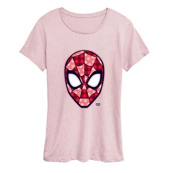 Women's Marvel Spider-Man Christmas Plaid Pattern Graphic Tee