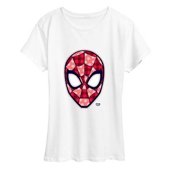 Women's Marvel Spider-Man Christmas Plaid Pattern Graphic Tee