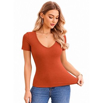 Zeagoo Women' Deep V T-Shirt Summer Short Sleeve Slim Fitted Basic Casual Tee