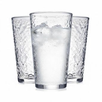 Set Of 10 Hammered Glass Cups 16oz Dishwasher Safe Stackable Heavy Base For Cocktails Beer Juice