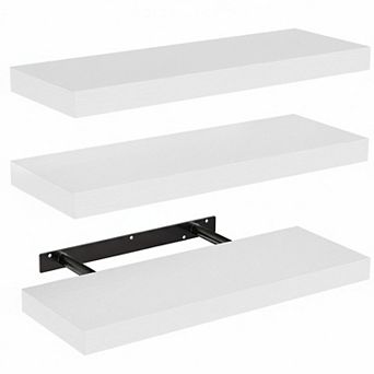 Floating Shelves Wall Mounted White MDF Set of 3 Invisible Brackets Sturdy Decorative