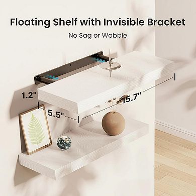 Floating Shelves Wall Mounted White MDF Set of 3 Invisible Brackets Sturdy Decorative