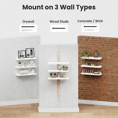 Floating Shelves Wall Mounted White MDF Set of 3 Invisible Brackets Sturdy Decorative