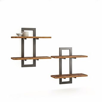Floating Wall Shelves (Set of 2) Double Layer Storage Sturdy Metal Easy Install for Living Room