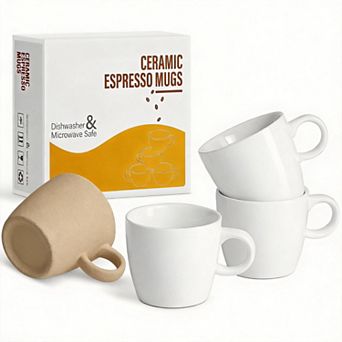 Porcelain Espresso Cups Set of 4 3.5 Oz White Microwave Dishwasher Safe