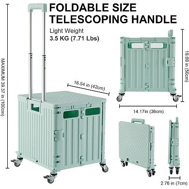 Folding Utility Cart Portable Rolling Crate with Lid