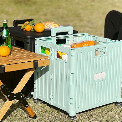 Folding Utility Cart Portable Rolling Crate with Lid