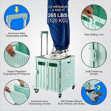 Folding Utility Cart Portable Rolling Crate with Lid