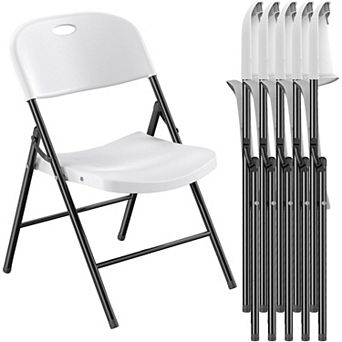 6 White Plastic Folding Chairs, 350lb Capacity Reinforced Steel Frame for Indoor and Outdoor Use