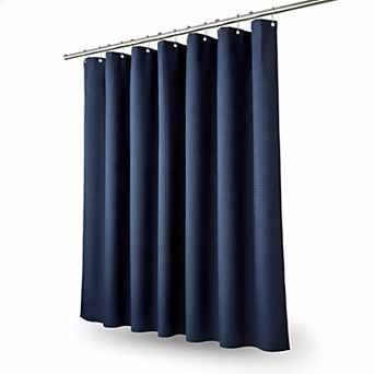 Thick Waffle Weave Shower Curtain, Heavy Duty 72x72 Navy Blue Bathroom Set