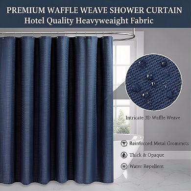 Thick Waffle Weave Shower Curtain, Heavy Duty 72x72 Navy Blue Bathroom Set