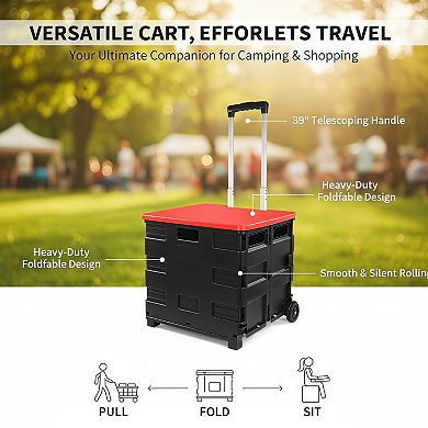 Collapsible Rolling Folding Dolly Cart with Extra Storage