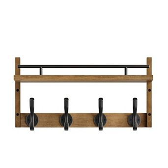 Coat Rack Wall Mount with Shelf Set of 2 Heavy Duty