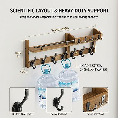 Coat Rack Wall Mount with Shelf Set of 2 Heavy Duty