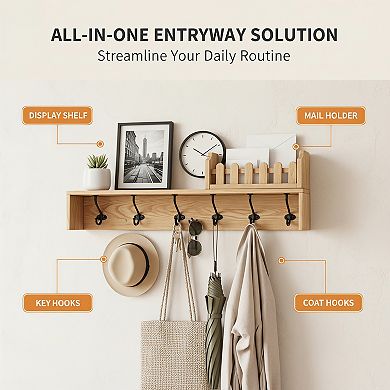 Coat Rack Wall Mount with Shelf Set of 2 Heavy Duty