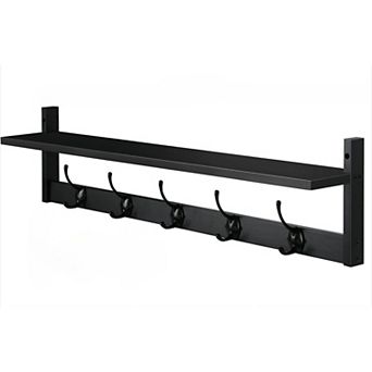 Wall Mounted Shelf with 5 Dual Hooks for Entryway