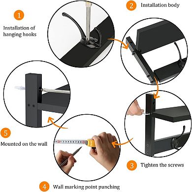 Wall Mounted Shelf with 5 Dual Hooks for Entryway