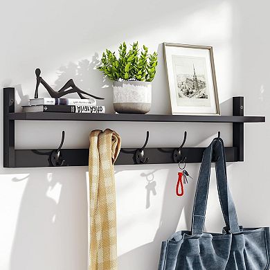 Wall Mounted Shelf with 5 Dual Hooks for Entryway
