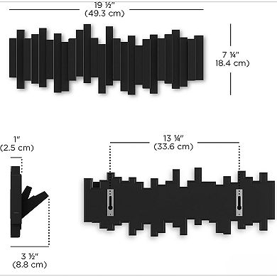 Wall Mounted Coat Rack Rail with 5 Retractable Pegs