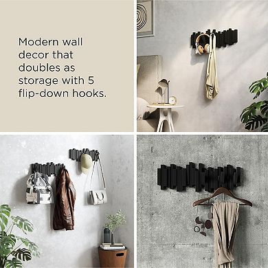 Wall Mounted Coat Rack Rail with 5 Retractable Pegs