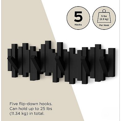 Wall Mounted Coat Rack Rail with 5 Retractable Pegs