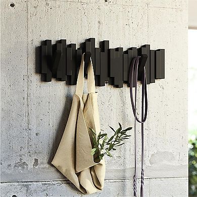Wall Mounted Coat Rack Rail with 5 Retractable Pegs