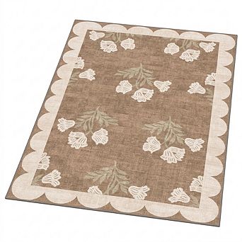 2x3 Floral Non-Slip Washable Doormat Indoor Outdoor Scalloped Entry Rug