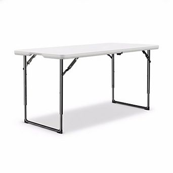 Folding Table 4ft Heavy Duty Fold in Half Adjustable Height Portable Utility for Indoor Outdoor
