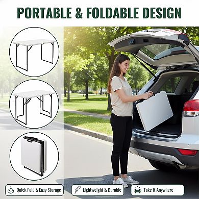 Folding Table 4ft Heavy Duty Fold in Half Adjustable Height Portable Utility for Indoor Outdoor