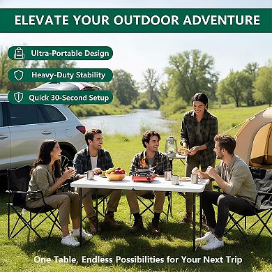 Folding Table 4ft Heavy Duty Fold in Half Adjustable Height Portable Utility for Indoor Outdoor