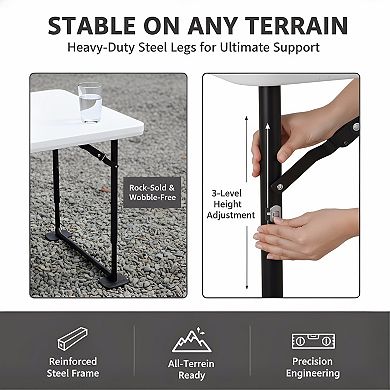 Folding Table 4ft Heavy Duty Fold in Half Adjustable Height Portable Utility for Indoor Outdoor