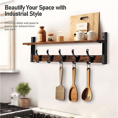 Rustic Coat Rack Wall Mount with Shelf for Entryway