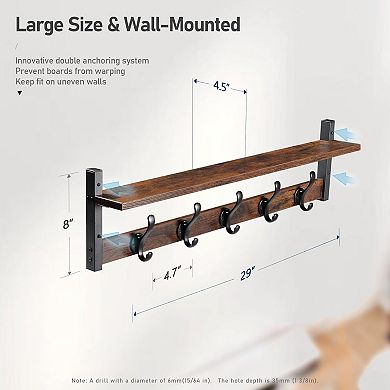 Rustic Coat Rack Wall Mount with Shelf for Entryway