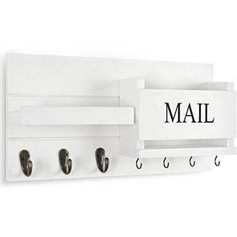 Wall Mount Mail Organizer with Key Holder Shelf and Hooks