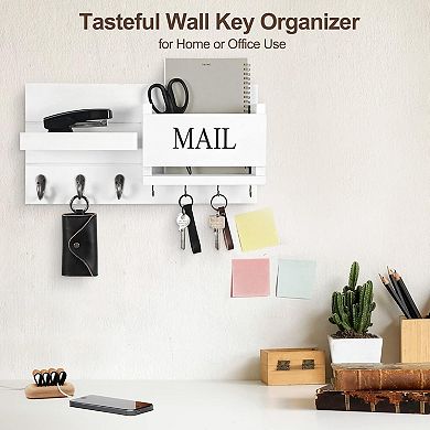Wall Mount Mail Organizer with Key Holder Shelf and Hooks