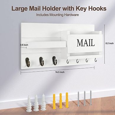 Wall Mount Mail Organizer with Key Holder Shelf and Hooks