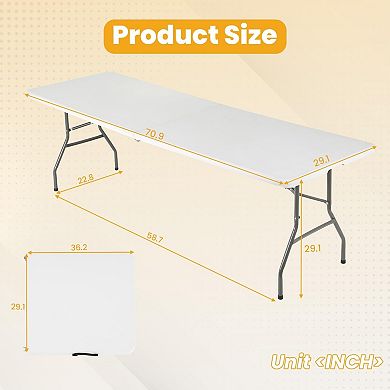 6 Foot Portable Folding Plastic Table, Fold-in-Half with Handle for Picnic and Party Use, White
