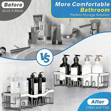 5 Pack Rustproof Stainless Steel Shower Organizer Set No Drilling Bathroom Storage