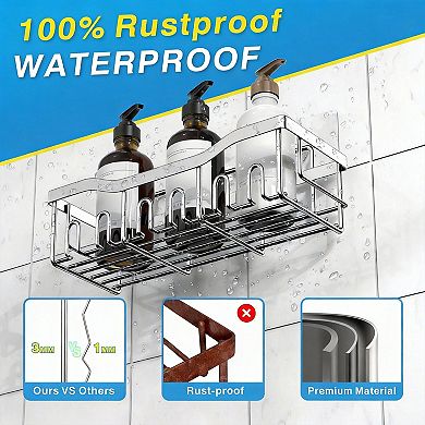 5 Pack Rustproof Stainless Steel Shower Organizer Set No Drilling Bathroom Storage