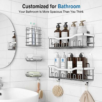 5 Pack Rustproof Stainless Steel Shower Organizer Set No Drilling Bathroom Storage