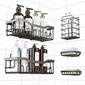 5 Pack Rustproof Stainless Steel Shower Organizer Set No Drilling Bathroom Storage