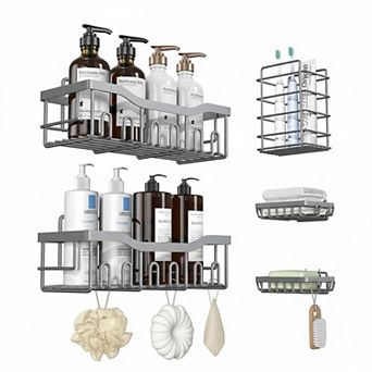5 Pack Rustproof Stainless Steel Shower Organizer Set No Drilling Bathroom Storage