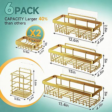 6 Pack Shower Caddies Adhesive Rustproof Stainless Steel Bathroom Organizer Set