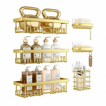 6 Pack Shower Caddies Adhesive Rustproof Stainless Steel Bathroom Organizer Set