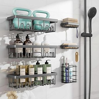 6 Pack Shower Caddies Adhesive Rustproof Stainless Steel Bathroom Organizer Set