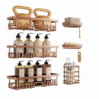6 Pack Shower Caddies Adhesive Rustproof Stainless Steel Bathroom Organizer Set