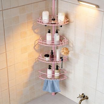 4 tier Rust Resistant Corner Shower Tension Pole Adjustable Bathroom Organizer No Drill Space Saving